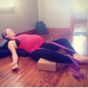 Prenatal Yoga: Supta Baddha Konasana | How to get comfy in restorative prenatal yoga poses | SpoiledYogi.com