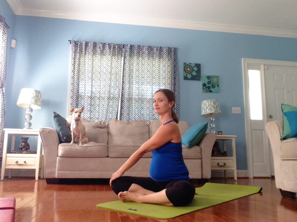 Seated Twist | Prenatal Yoga Pose | Yoga Poses for the Bath Tub, Bath Yoga | SpoiledYogi.com